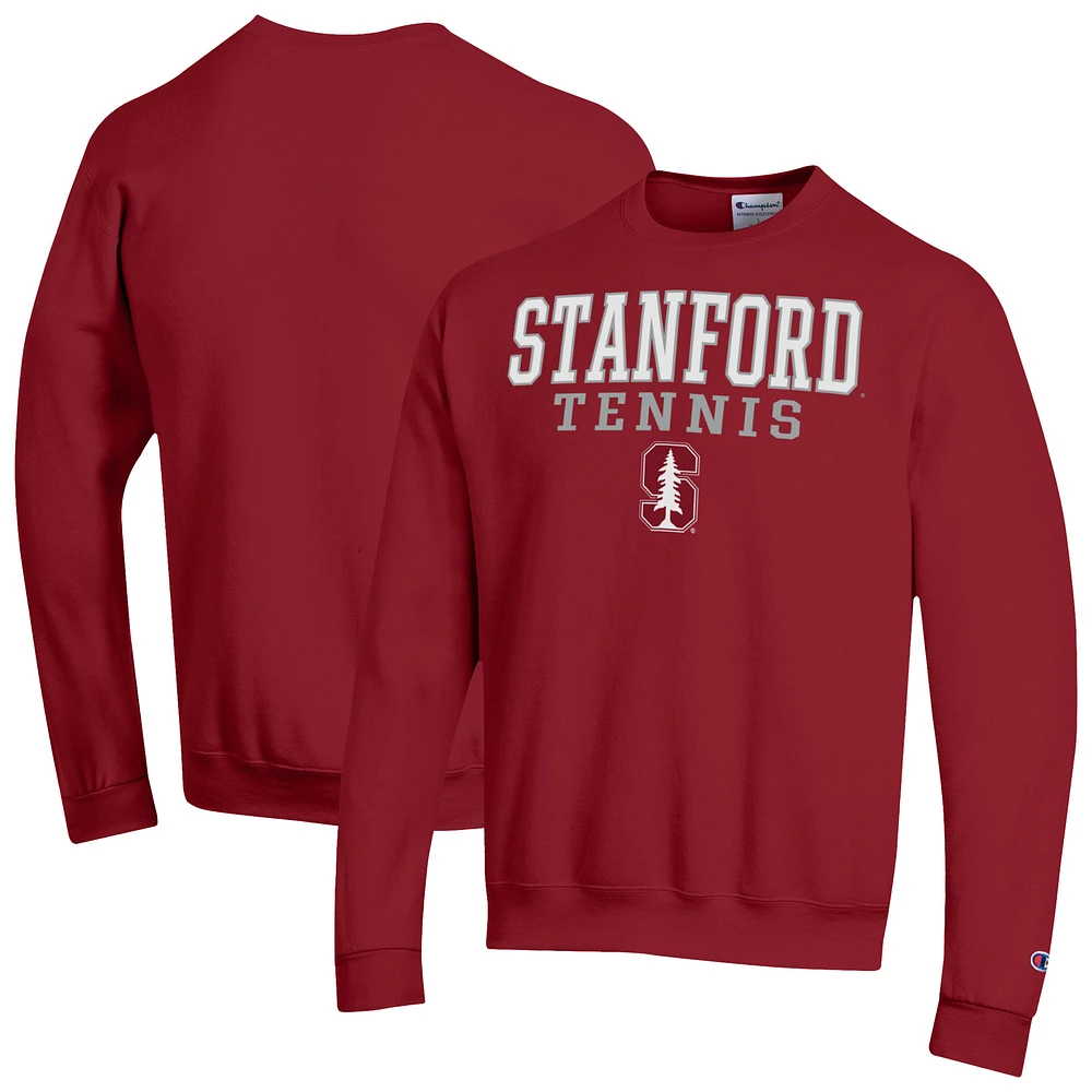 Men's Champion Cardinal Stanford Tennis Stacked Powerblend Pullover Sweatshirt
