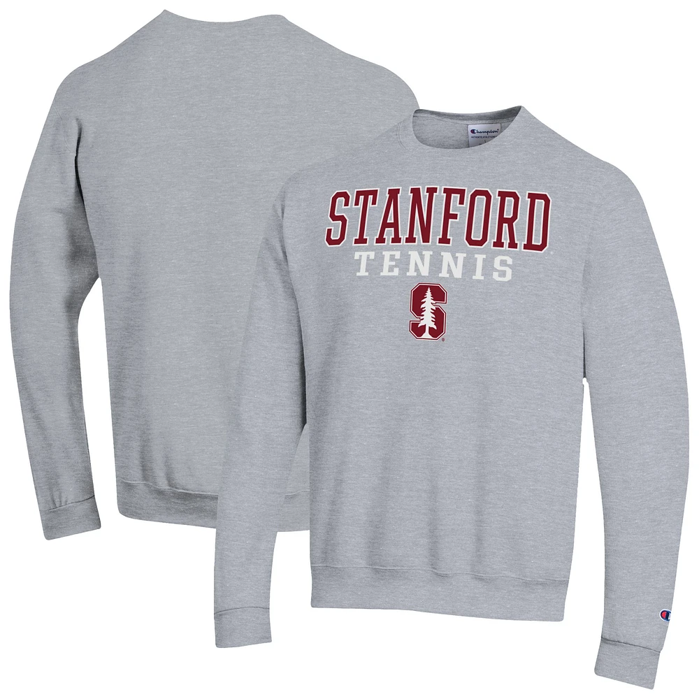 Men's Champion Gray Stanford Cardinal Tennis Stacked Powerblend Pullover Sweatshirt