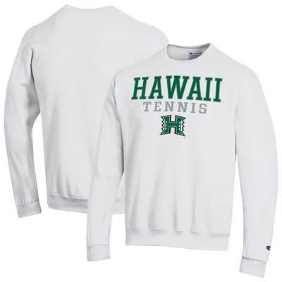Men's Champion White Hawaii Rainbow Warriors Powerblend Pullover Crewneck Sweatshirt