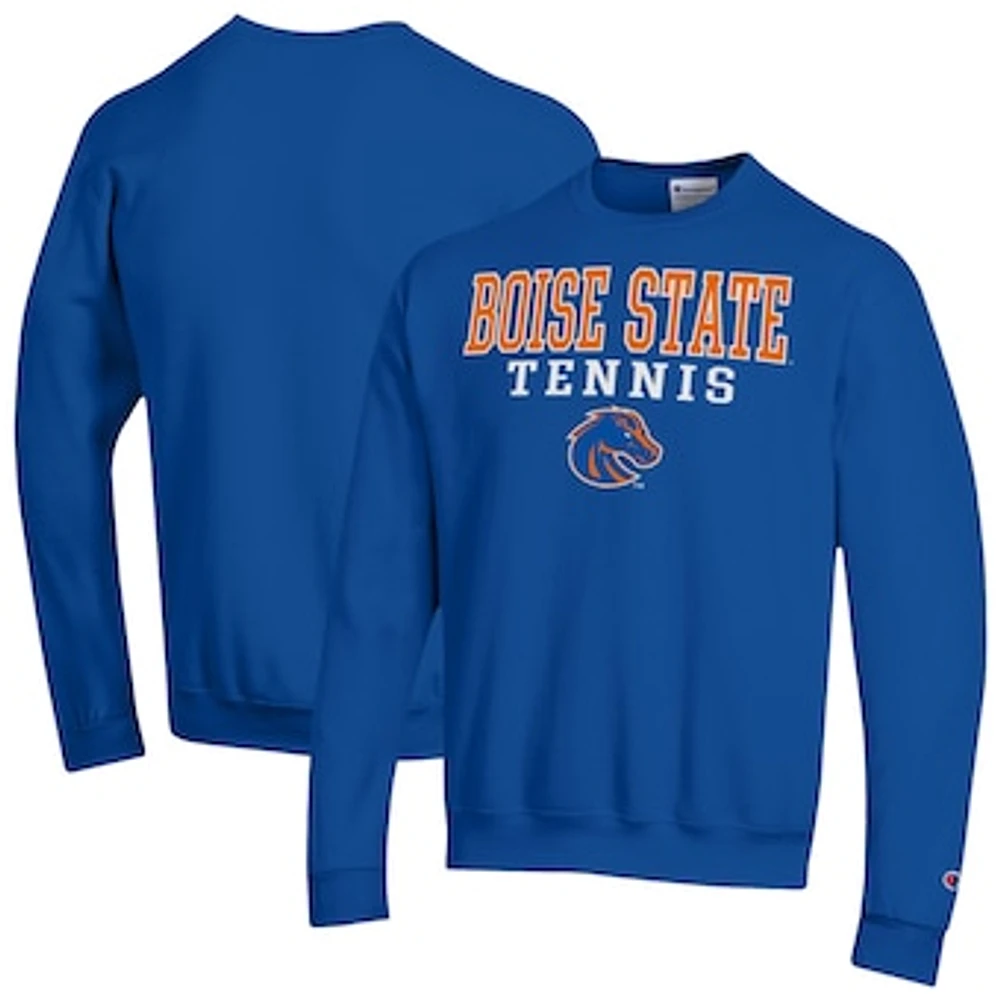 Men's Champion Royal Boise State Broncos Tennis Stacked Powerblend Pullover Sweatshirt