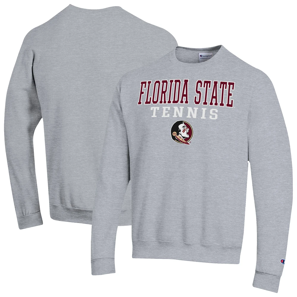 Men's Champion Gray Florida State Seminoles Tennis Stacked Powerblend Pullover Sweatshirt