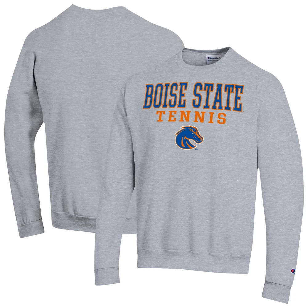 Men's Champion Gray Boise State Broncos Tennis Stacked Powerblend Pullover Sweatshirt