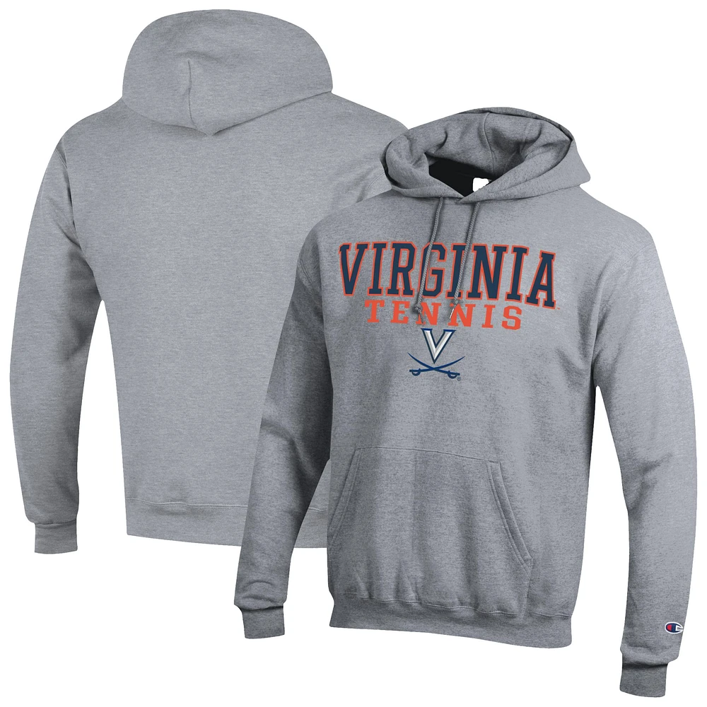 Men's Champion Gray Virginia Cavaliers Tennis Stacked Powerblend Pullover Hoodie