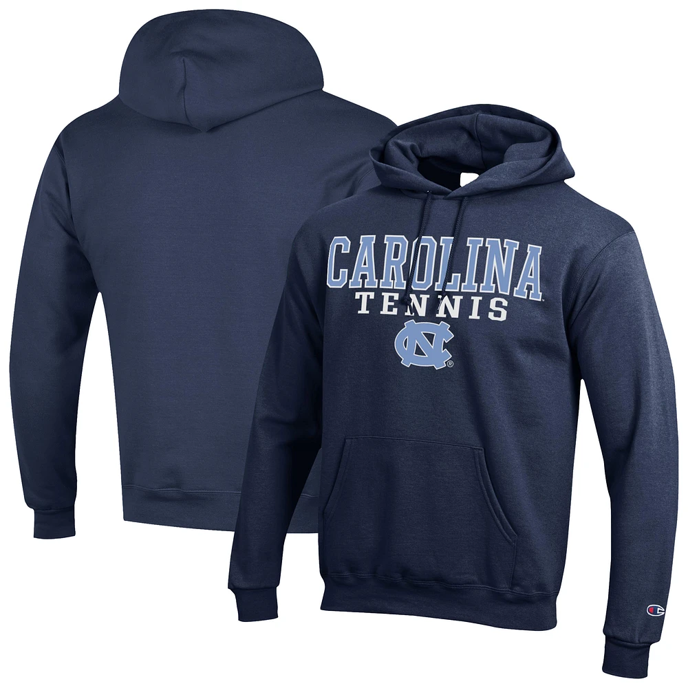 Men's Champion Navy North Carolina Tar Heels Tennis Stacked Powerblend Pullover Hoodie