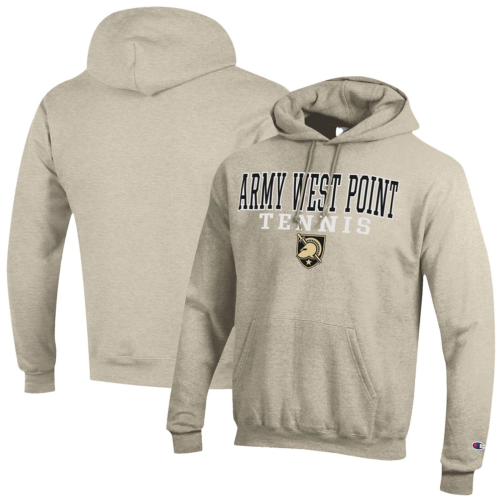 Men's Champion Oatmeal Army Black Knights Tennis Stacked Powerblend Pullover Hoodie