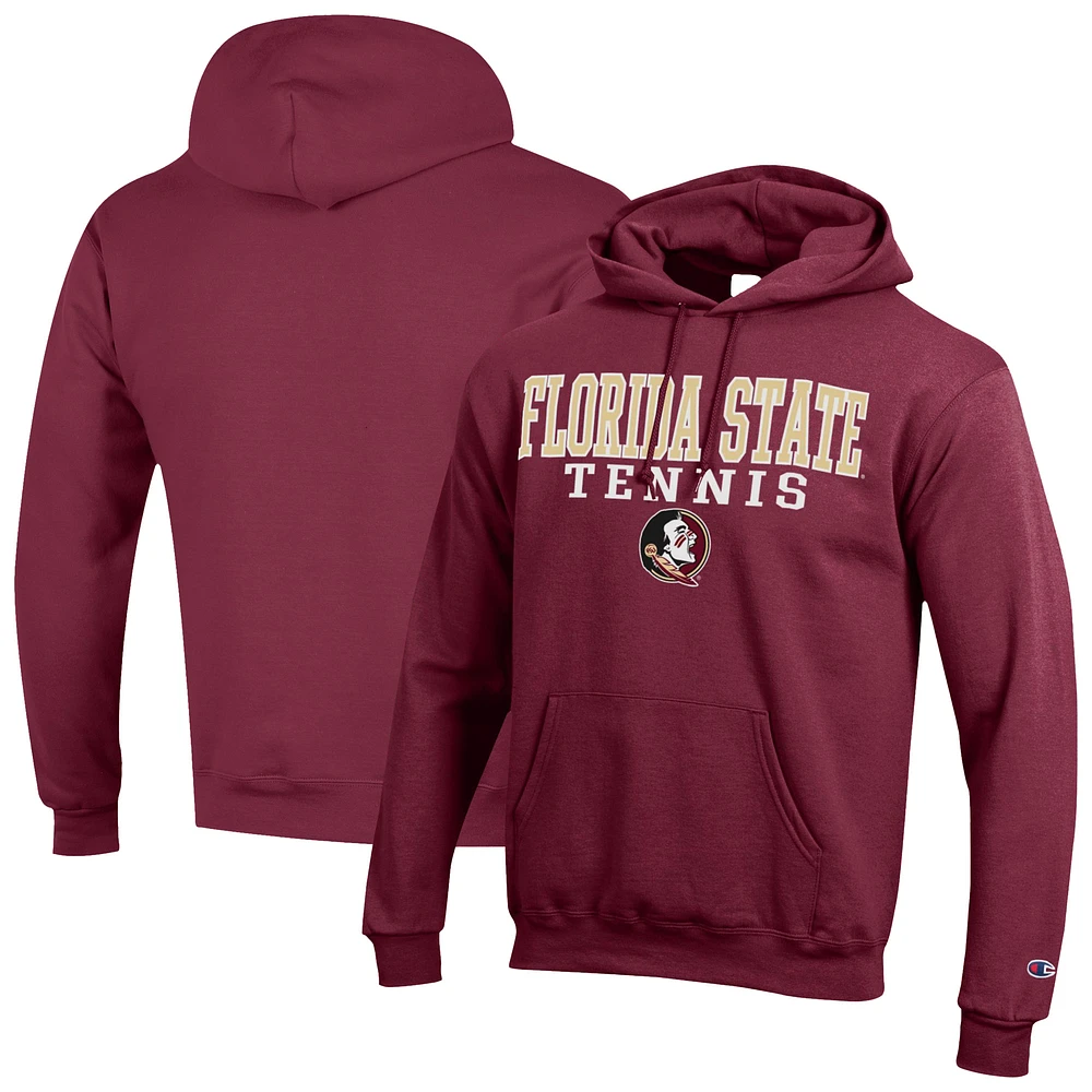 Men's Champion Garnet Florida State Seminoles Tennis Stacked Powerblend Pullover Hoodie
