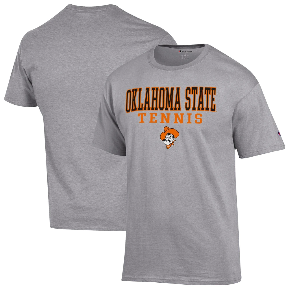 Men's Champion Gray Oklahoma State Cowboys Tennis Stacked T-Shirt