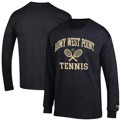 Men's Champion Black Army Knights Tennis Icon Long Sleeve T-Shirt