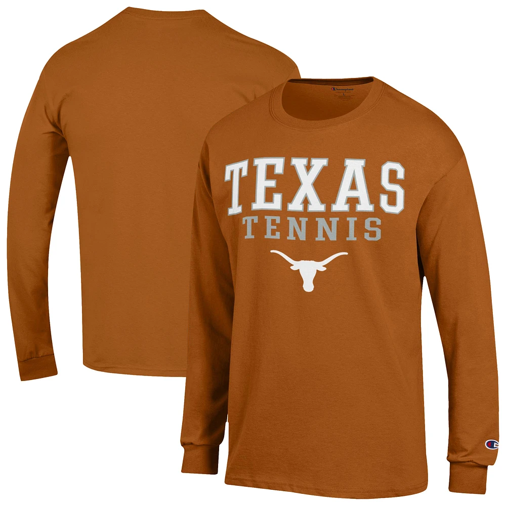 Men's Champion Texas Orange Longhorns Tennis Stacked Long Sleeve T-Shirt