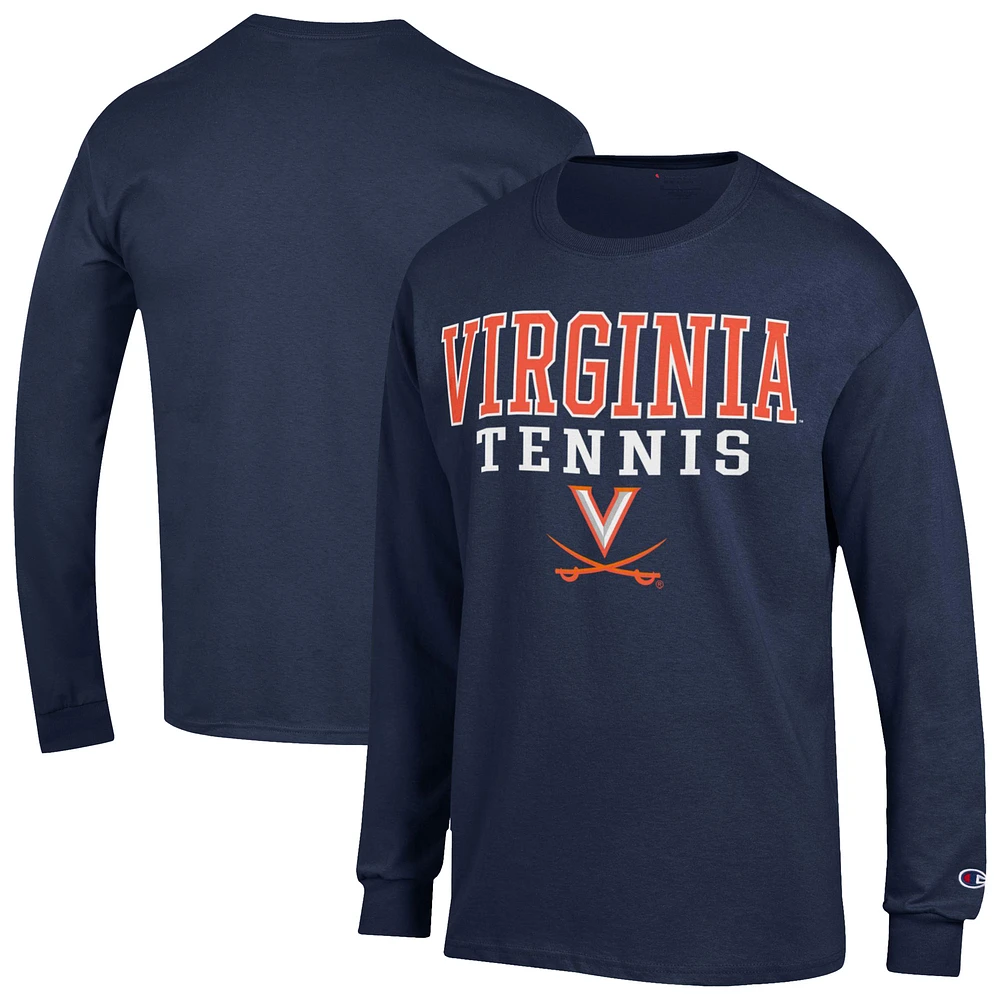 Men's Champion Navy Virginia Cavaliers Tennis Stacked Long Sleeve T-Shirt