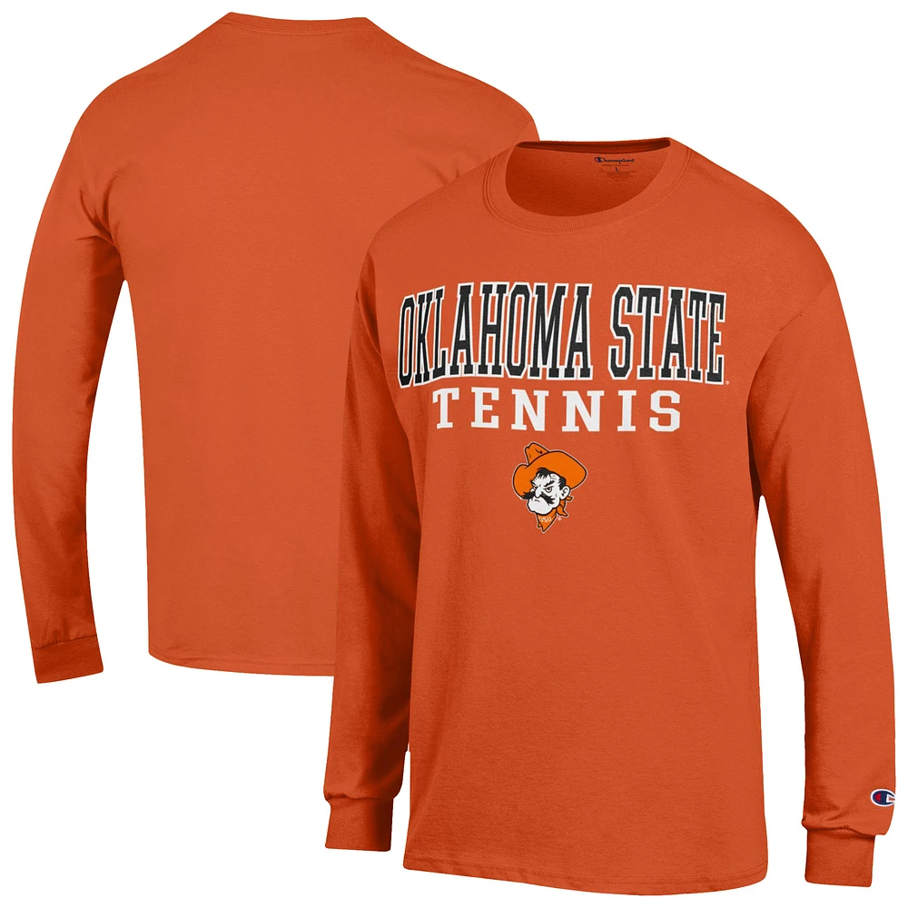 Men's Champion Orange Oklahoma State Cowboys Tennis Stacked Long Sleeve T-Shirt