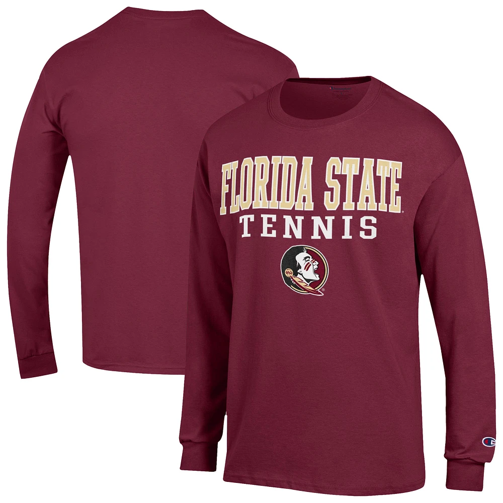 Men's Champion Garnet Florida State Seminoles Tennis Stacked Long Sleeve T-Shirt