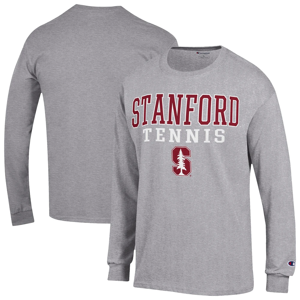 Men's Champion Gray Stanford Cardinal Tennis Stacked Long Sleeve T-Shirt