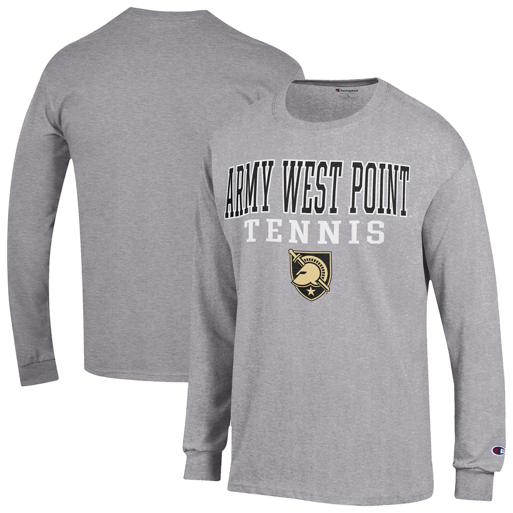 Men's Champion Gray Army Black Knights Tennis Stacked Long Sleeve T-Shirt