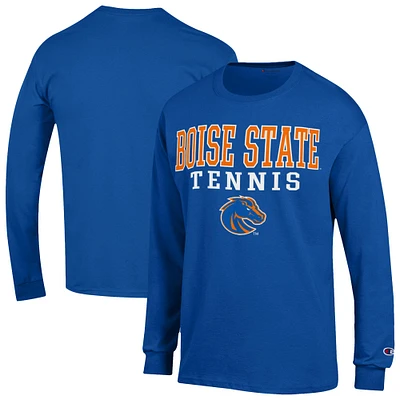 Men's Champion Royal Boise State Broncos Tennis Stacked Long Sleeve T-Shirt