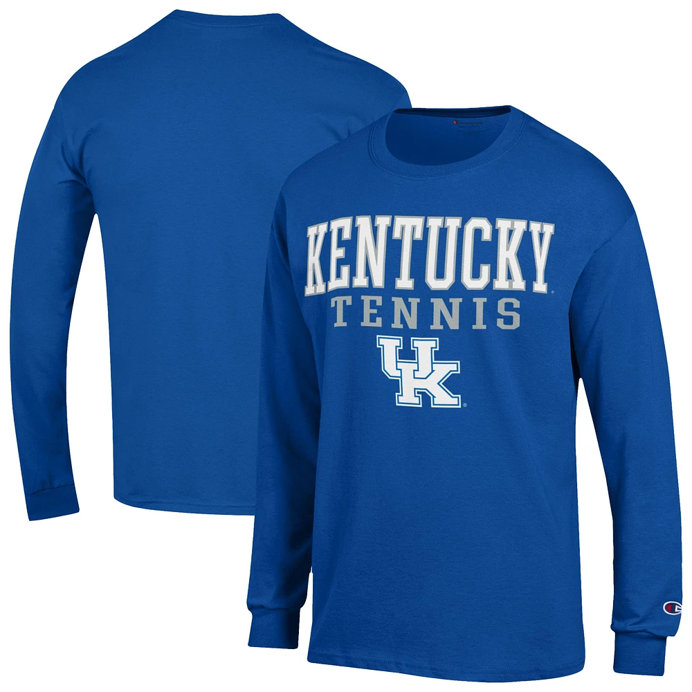 Men's Champion Royal Kentucky Wildcats Tennis Stacked Long Sleeve T-Shirt