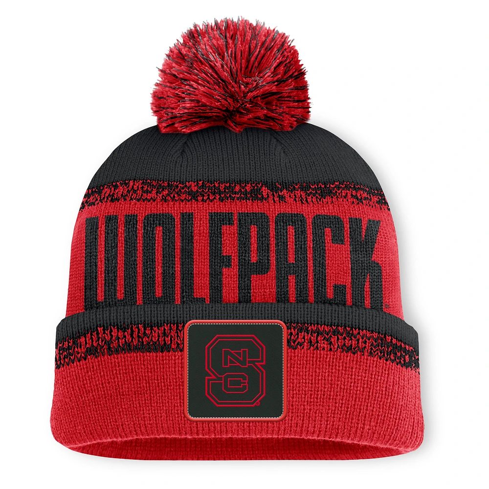 Men's Fanatics Red/Black NC State Wolfpack Thrive Cuffed Knit Hat with Pom
