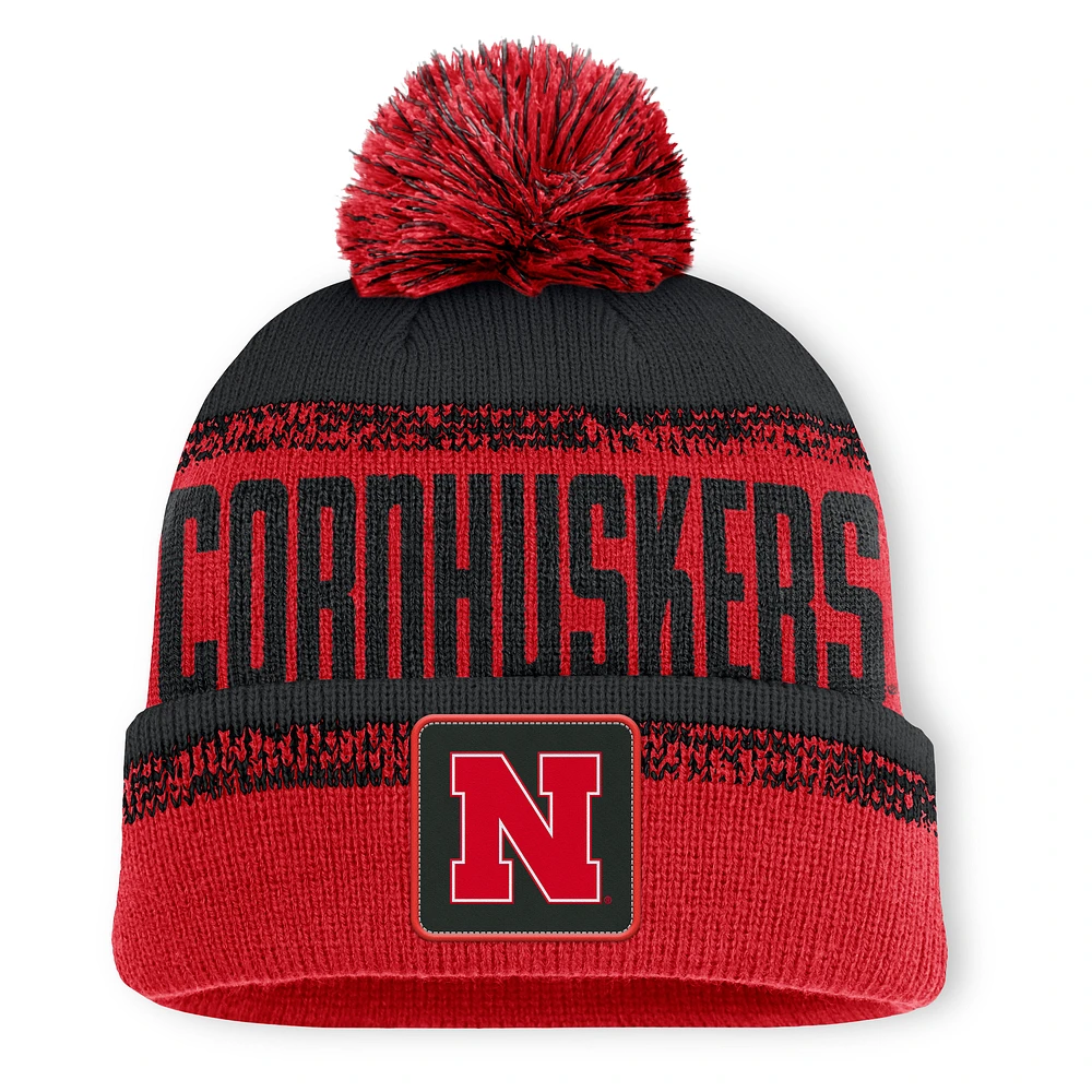 Men's Fanatics Scarlet/Black Nebraska Huskers Thrive Cuffed Knit Hat with Pom