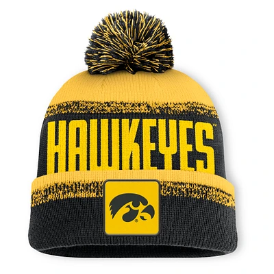 Men's Fanatics Black/Gold Iowa Hawkeyes Thrive Cuffed Knit Hat with Pom