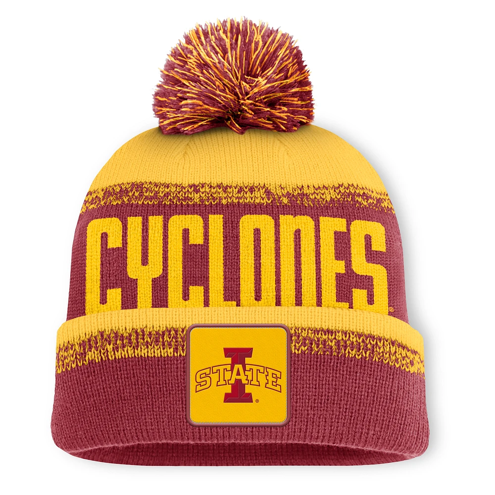 Men's Fanatics Cardinal/Gold Iowa State Cyclones Thrive Cuffed Knit Hat with Pom