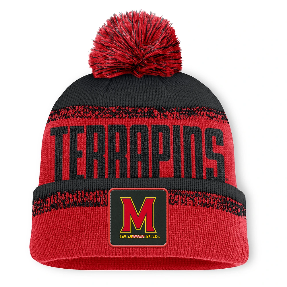 Men's Fanatics Red/Black Maryland Terrapins Thrive Cuffed Knit Hat with Pom