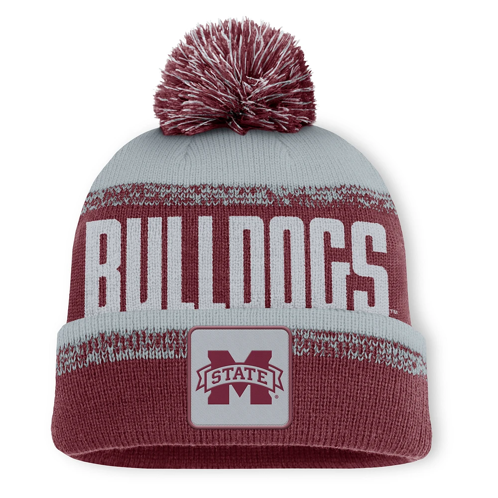 Men's Fanatics Maroon/Gray Mississippi State Bulldogs Thrive Cuffed Knit Hat with Pom