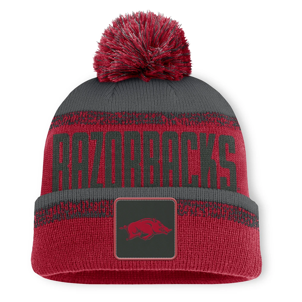Men's Fanatics Cardinal/Gray Arkansas Razorbacks Thrive Cuffed Knit Hat with Pom