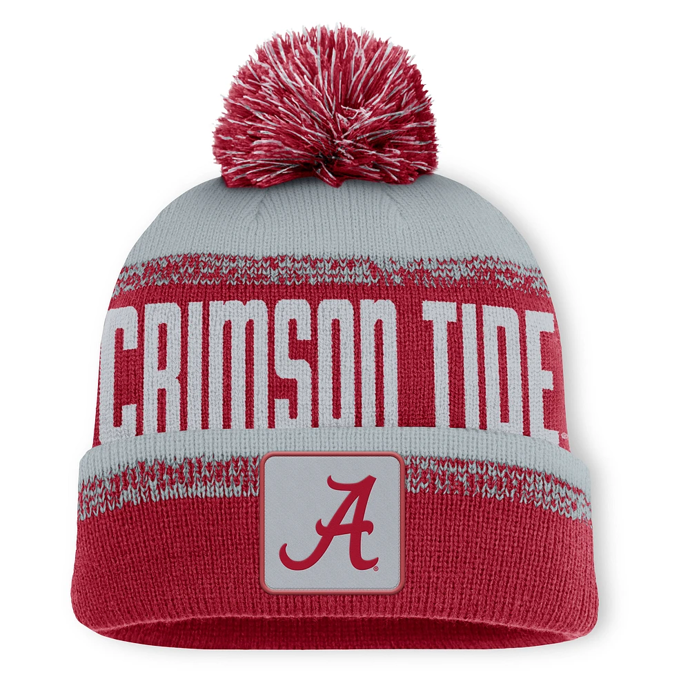 Men's Fanatics Crimson/Gray Alabama Crimson Tide Thrive Cuffed Knit Hat with Pom