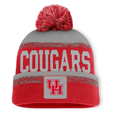 Men's Fanatics Red/Gray Houston Cougars Thrive Cuffed Knit Hat with Pom