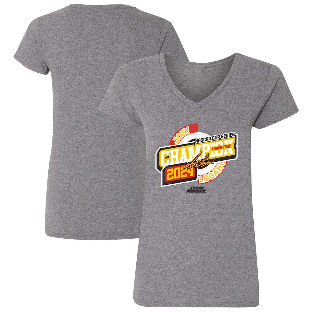 Women's Team Penske Heather Charcoal Joey Logano Three-Time NASCAR Cup Series Champion Speed V-Neck T-Shirt