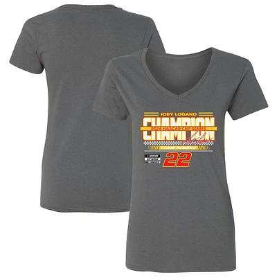 Women's Team Penske Charcoal Joey Logano 2024 NASCAR Cup Series Champion Banner V-Neck T-Shirt