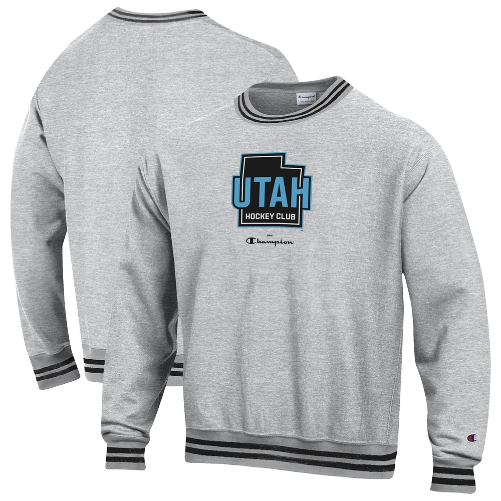 Men's Champion Black Utah Hockey Club Reverse Weave Yarn Dye Pullover Crewneck Sweatshirt