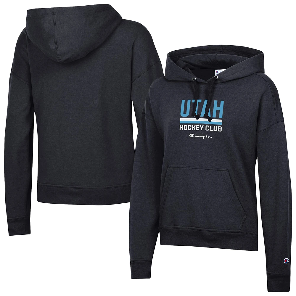 Women's Champion Black Utah Hockey Club Powerblend Fleece Pullover Hoodie