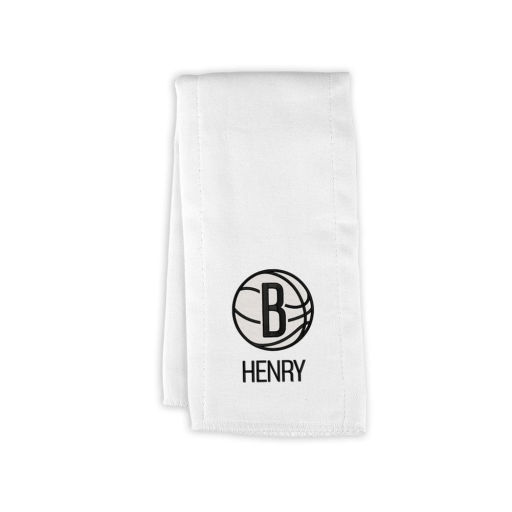 Infant Chad & Jake White Brooklyn Nets Personalized Burp Cloth