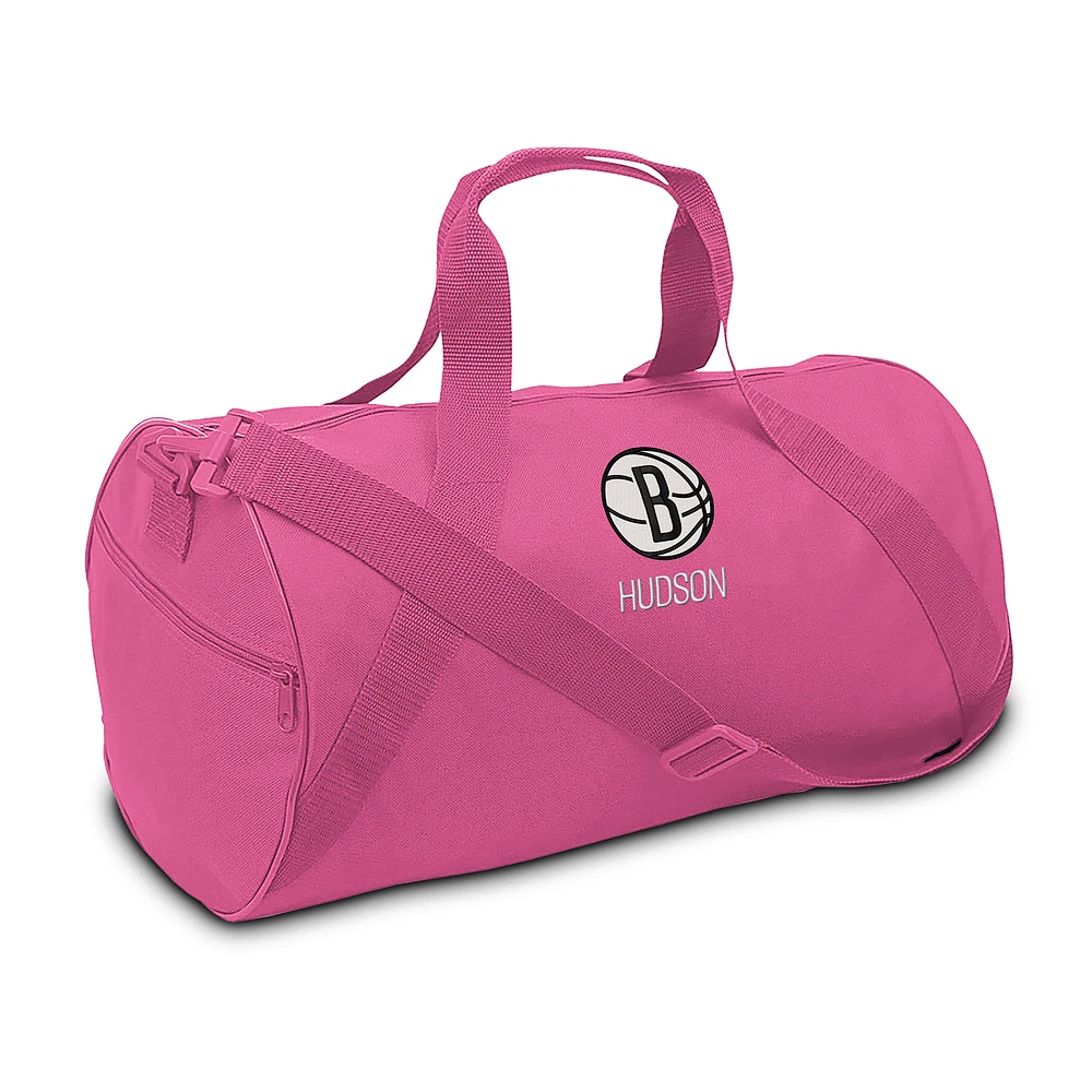 Youth Chad & Jake Pink Brooklyn Nets Personalized Duffel Bag