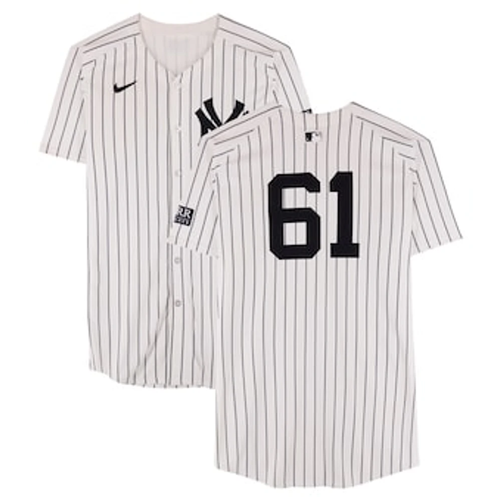 Jake Cousins New York Yankees ALDS Player-Worn #61 White Pinstripe Nike Jersey vs. Kansas City Royals on October 5, 2024