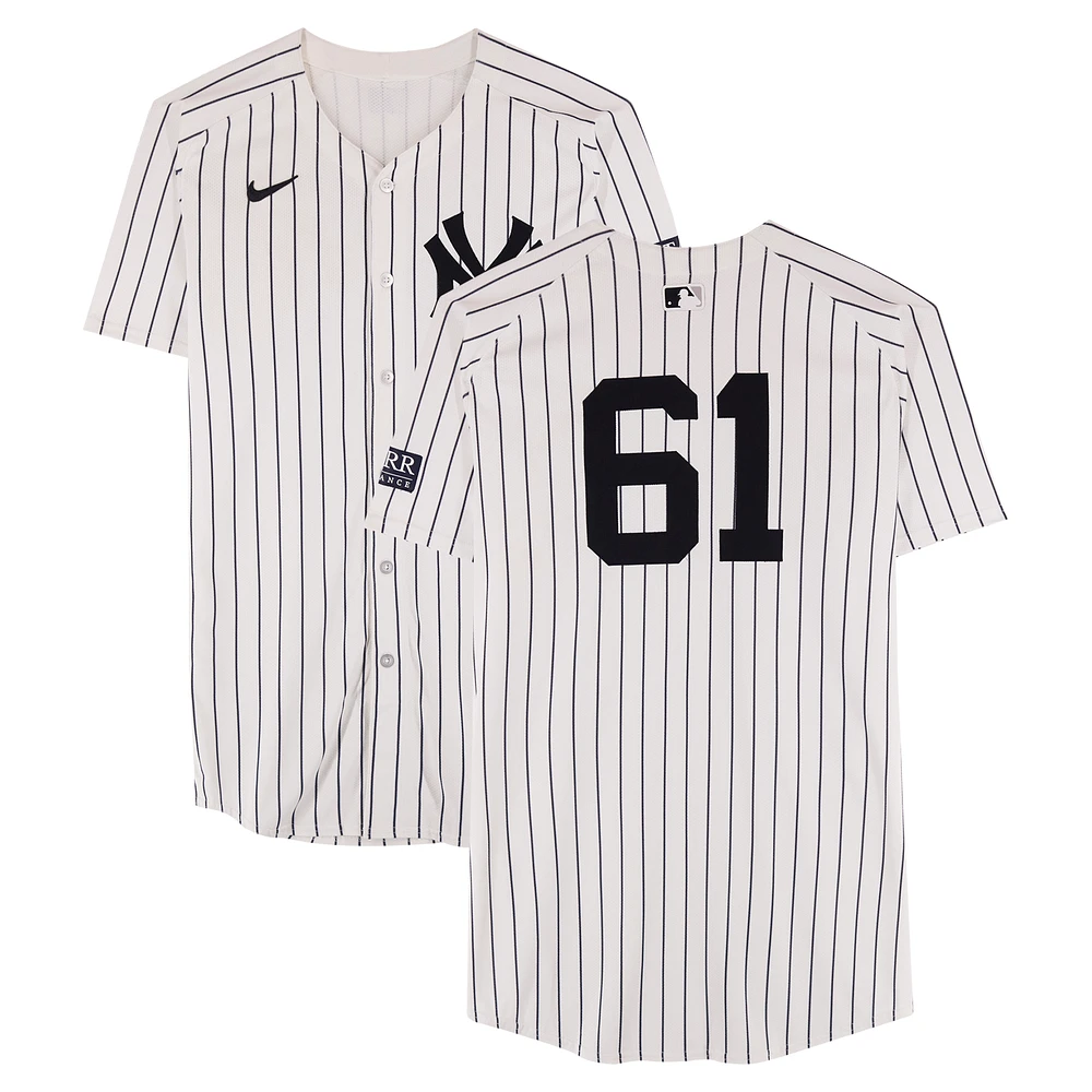 Jake Cousins New York Yankees ALDS Player-Worn #61 White Pinstripe Nike Jersey vs. Kansas City Royals on October 5, 2024