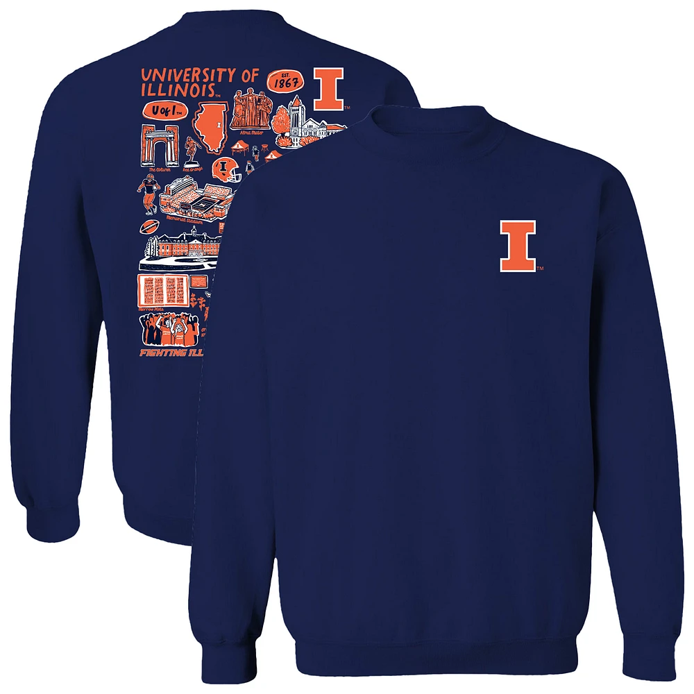 Women's Vive La Fete Navy Illinois Fighting Illini Impressions Artwork Pullover Sweatshirt