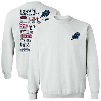 Women's Vive La Fete White Howard Bison Impressions Artwork Pullover Sweatshirt