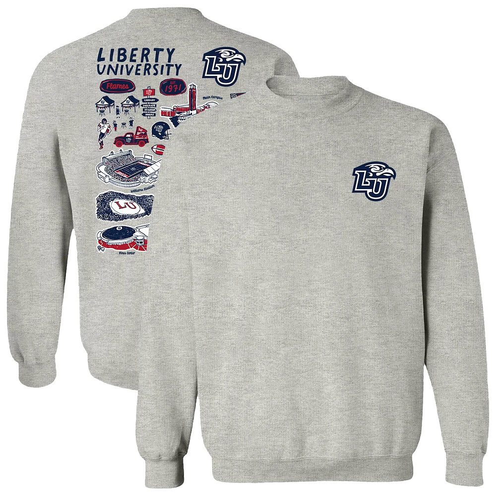 Women's Vive La Fete Gray Liberty Flames Impressions Artwork Pullover Sweatshirt