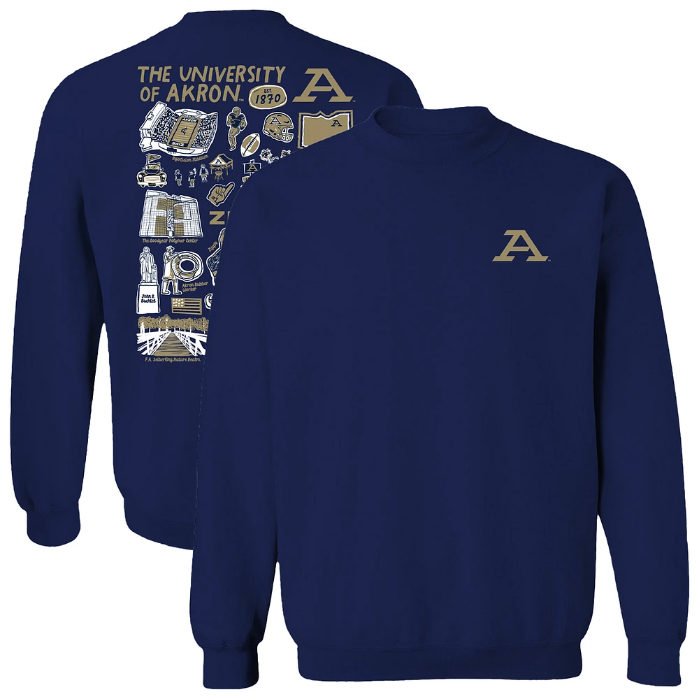 Women's Vive La Fete Navy Akron Zips Impressions Artwork Pullover Sweatshirt