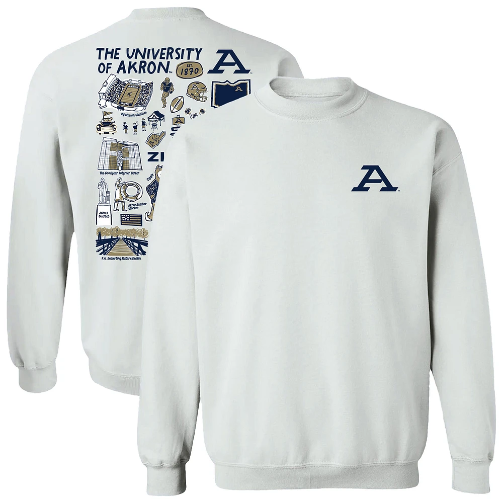 Women's Vive La Fete White Akron Zips Impressions Artwork Pullover Sweatshirt