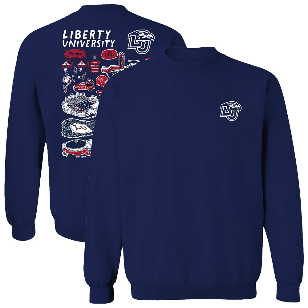 Women's Vive La Fete Navy Liberty Flames Impressions Artwork Pullover Sweatshirt