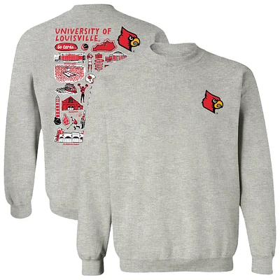 Women's Vive La Fete Gray Louisville Cardinals Impressions Artwork Pullover Sweatshirt