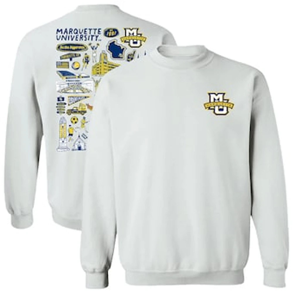 Women's Vive La Fete White Marquette Golden Eagles Impressions Artwork Pullover Sweatshirt