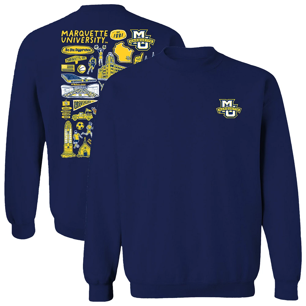 Women's Vive La Fete Navy Marquette Golden Eagles Impressions Artwork Pullover Sweatshirt
