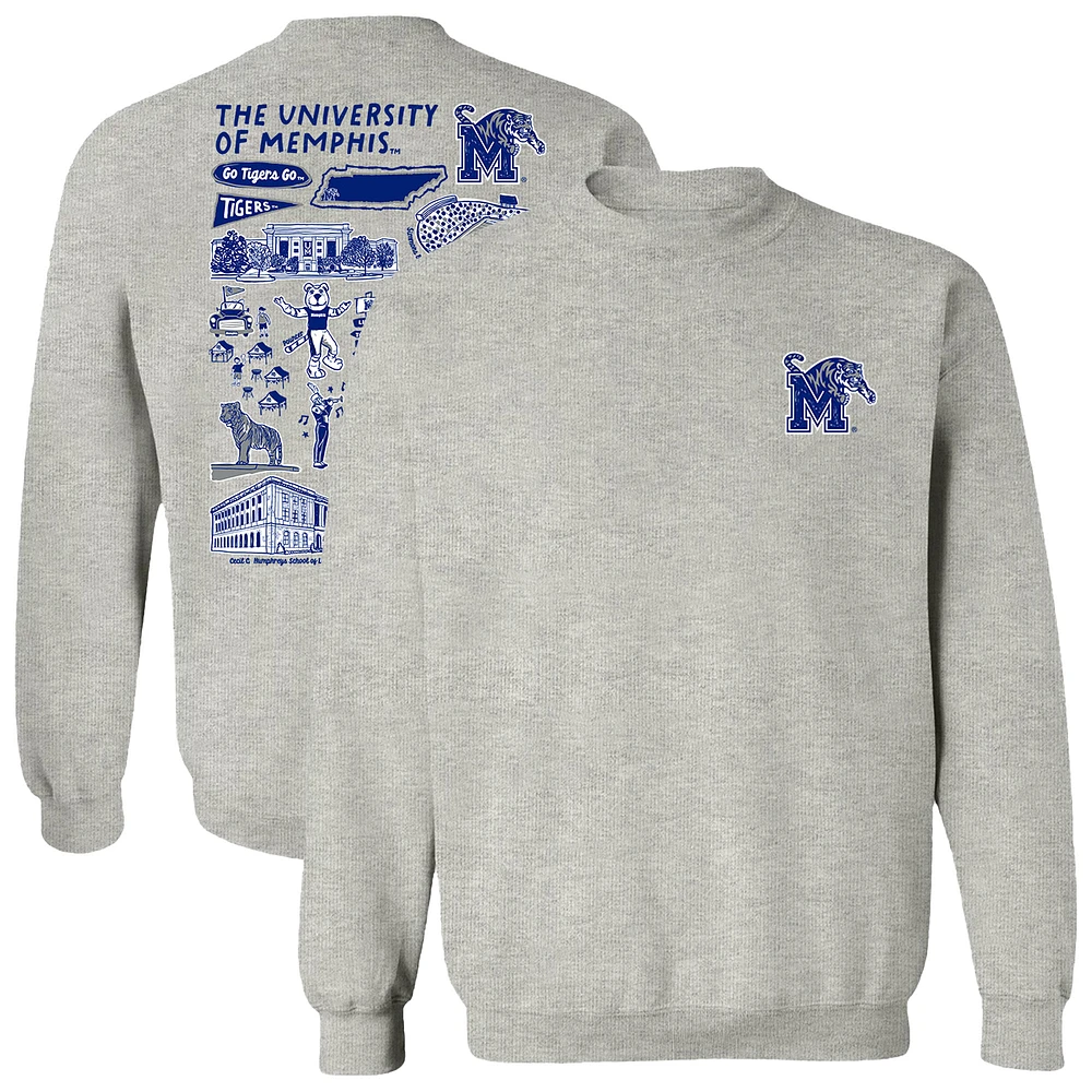 Women's Vive La Fete Gray Memphis Tigers Impressions Artwork Pullover Sweatshirt