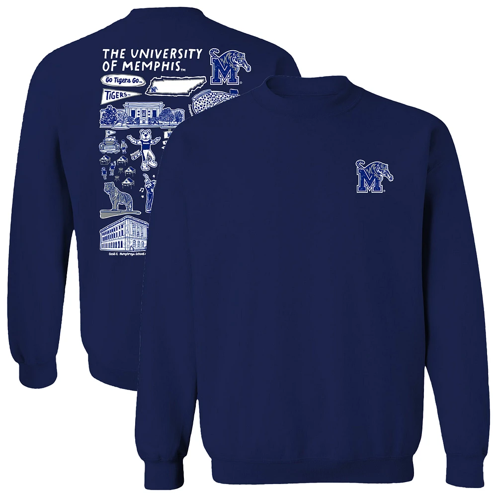 Women's Vive La Fete Navy Memphis Tigers Impressions Artwork Pullover Sweatshirt
