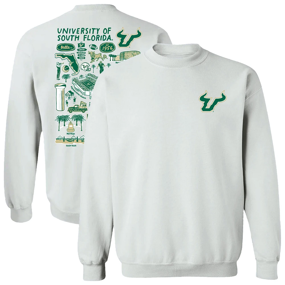 Women's Vive La Fete White South Florida Bulls Impressions Artwork Pullover Sweatshirt