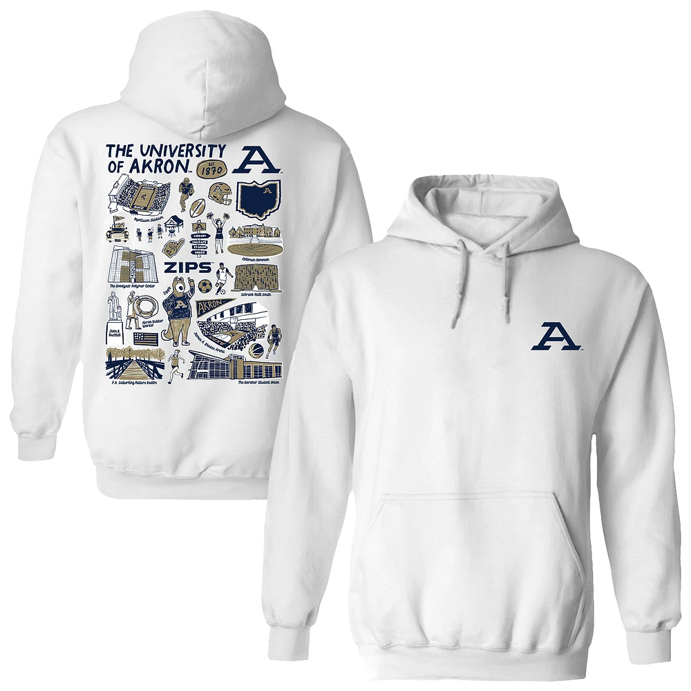 Women's Vive La Fete White Akron Zips Impressions Artwork Pullover Hoodie